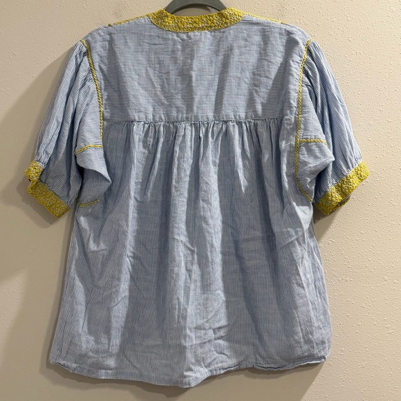 Sister Mary Size Small Blue Striped Sandy Blouse Embroidered Boho Cottagecore - Picture 2 of 6